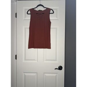 Doe And Rae Criss Cross V Neck Detail Tank Top Large Rust Nwt